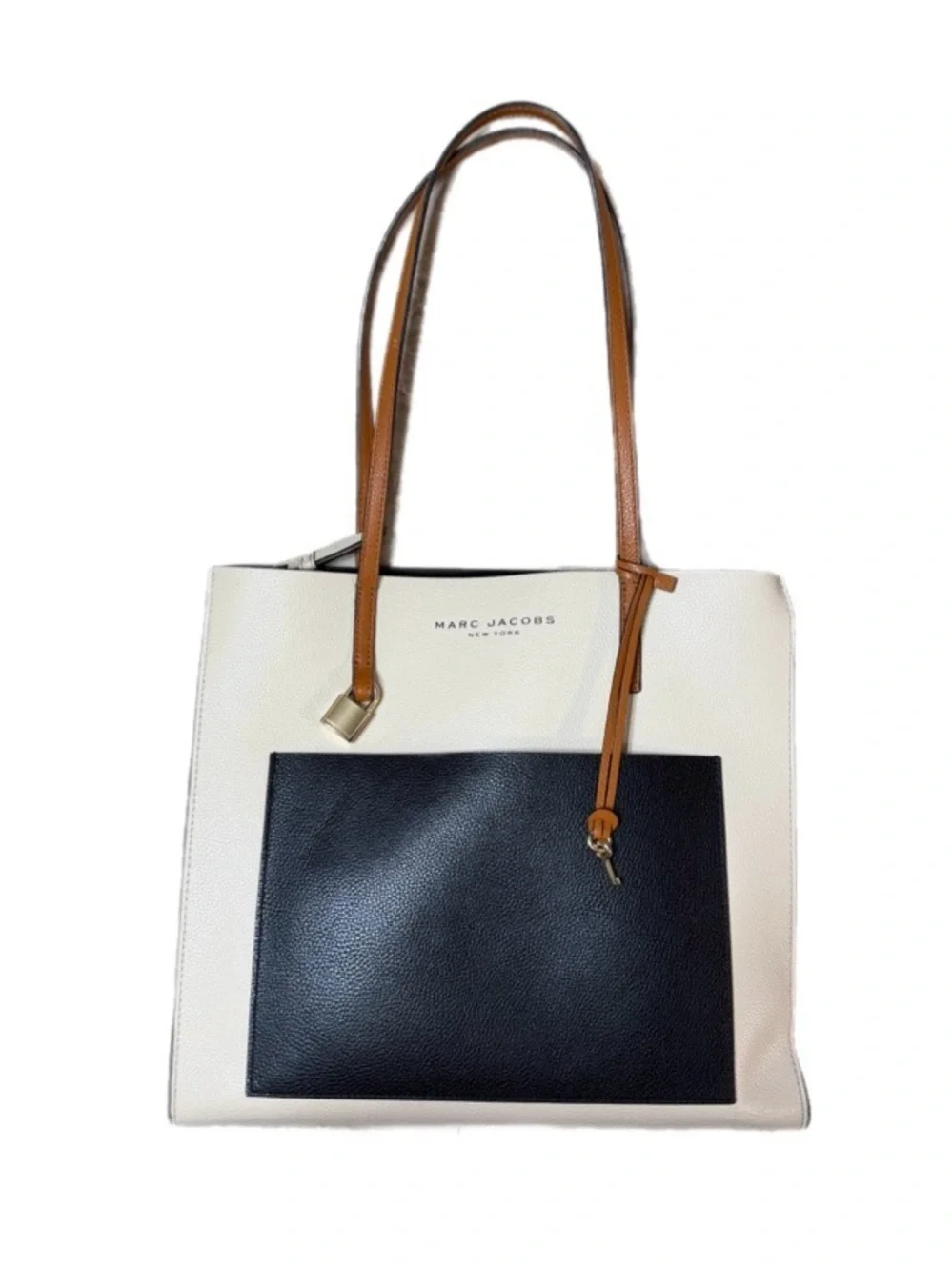 Marc Jacobs Grind Colorblock Leather Tote Bag Cream Black